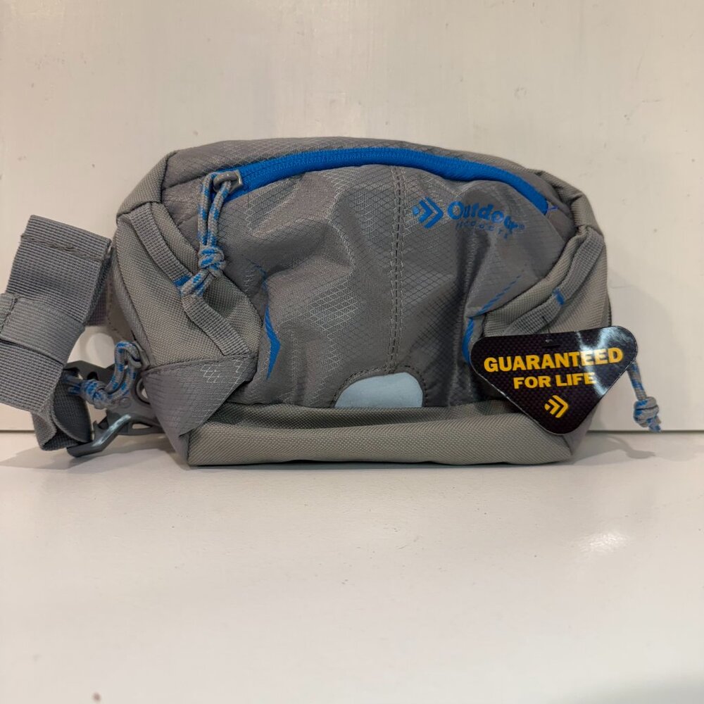 Outdoor Products Fanny Hip Pack Hiking 4 Zipper Pocket Adjustable  Blue Grey NWT
